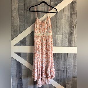 Women’s Japra Casual Whimsy Floral High Low Dress Peak-a-Boo Tie Neckline Size S